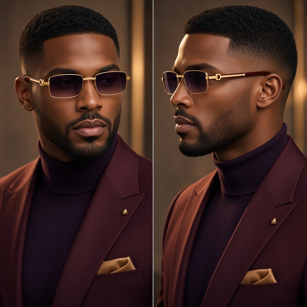 Rectangle Sunglasses Gold Frame Black Arms Mens Fashion Eyewear Sophisticated